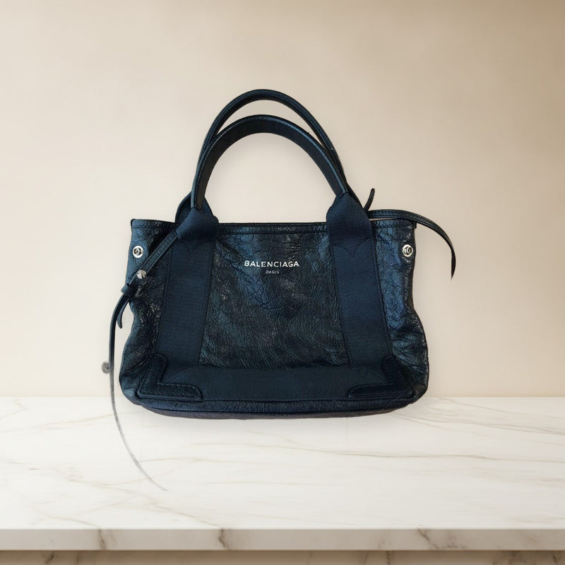 Balenciaga Navy Cabas Xs Tote Bag Vintage Leather Navy