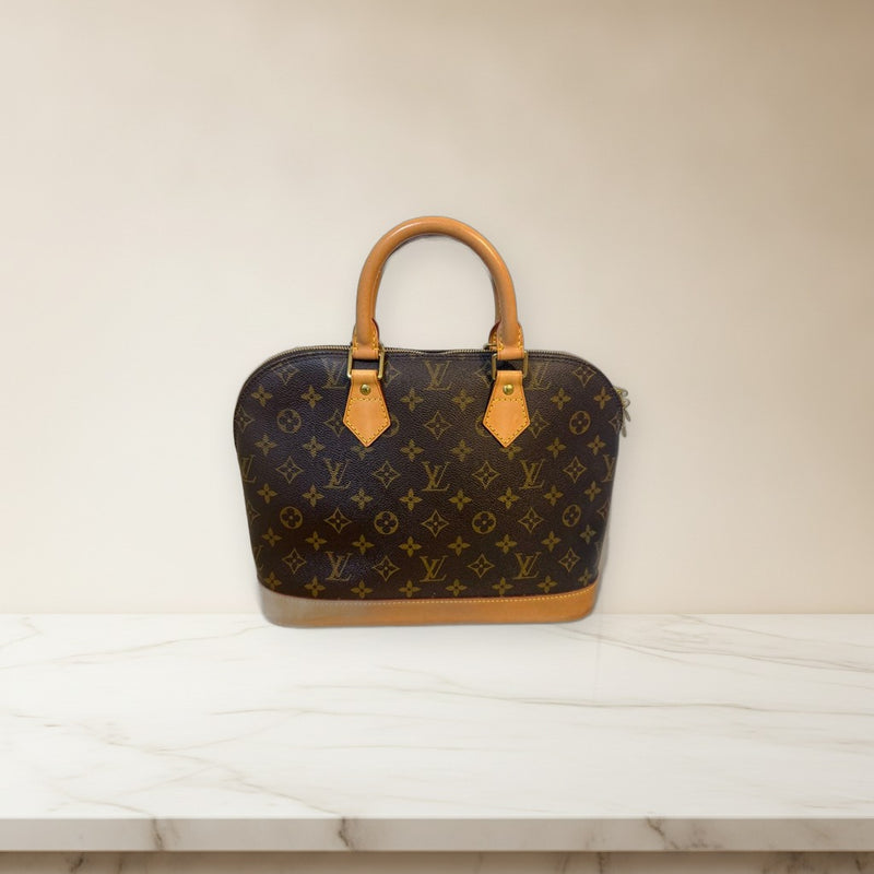 Louis Vuitton Monogram Handbag Tote Bag Canvas Leather Brown Tan