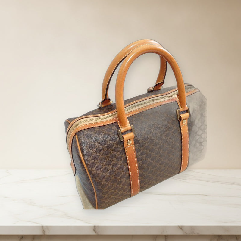 Old Celine Macadam Handbag Tote Brown Leather