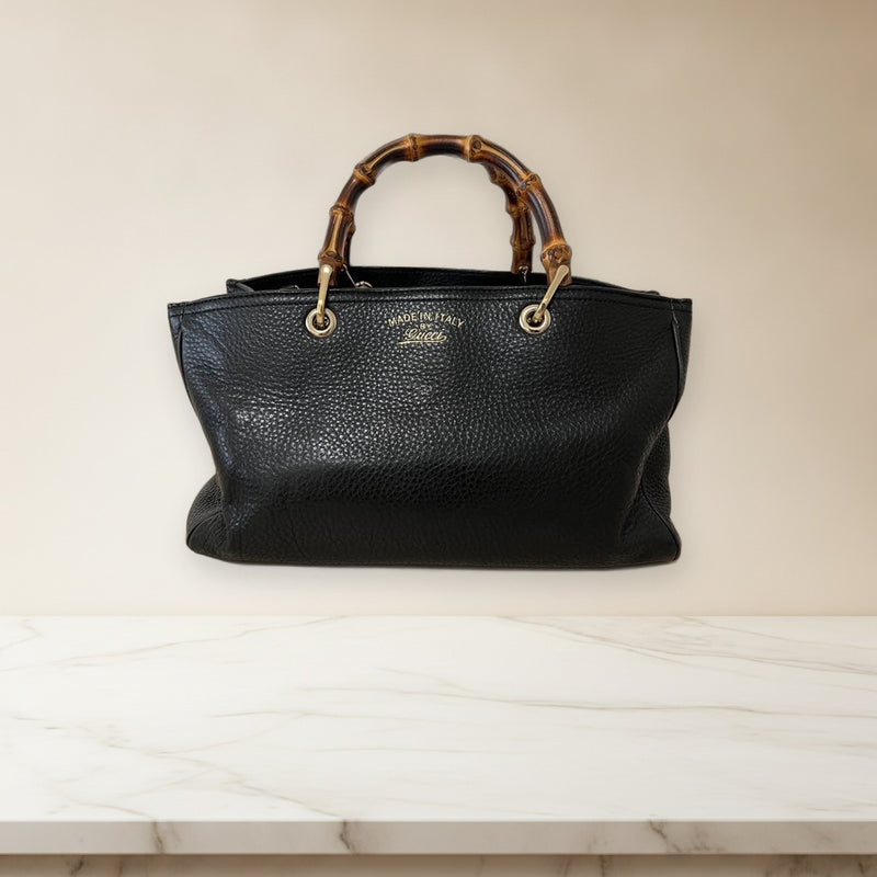 Gucci Bamboo Shopper Tote Bag Leather Black Handbag