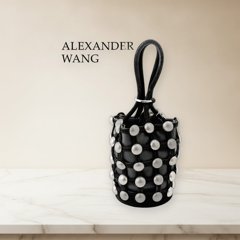 Alexander Wang Roxy Cage Mini Bucket Bag Leather Black Silver Hardware