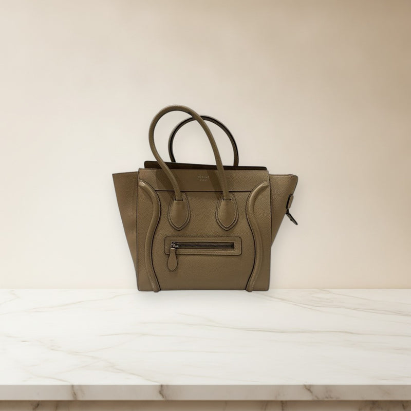 Celine Luggage Micro Shopper Handbag Calfskin Beige
