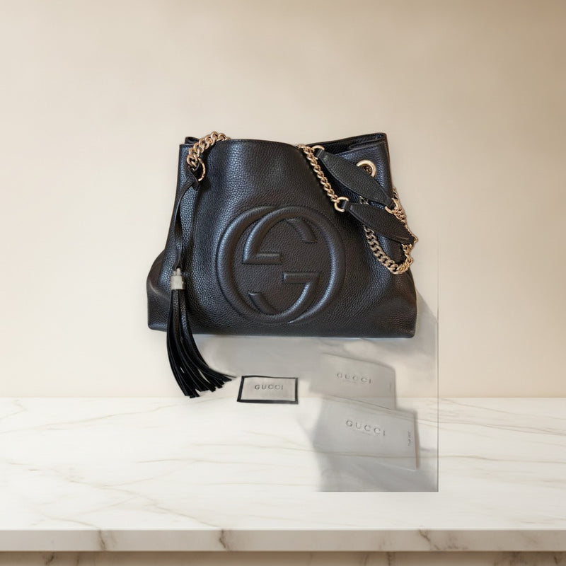 Gucci Soho Chain Handbag Shoulder Bag Black Leather