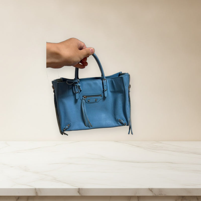 Paper Mini Bag Handbag Crossbody Light Blue Leather