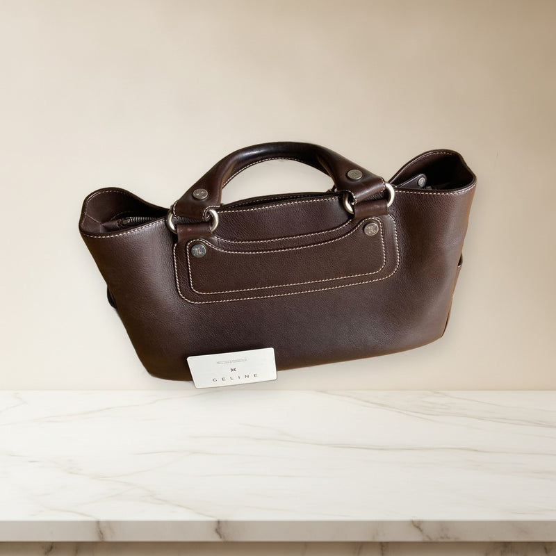 Celine Handbag Tote Shoulder Bag Leather Brown Womens