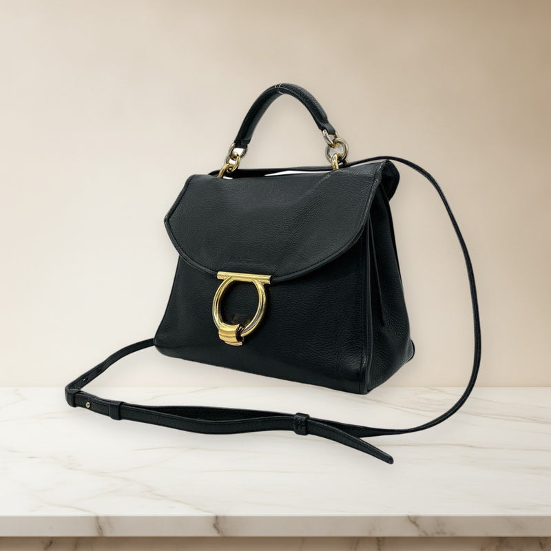 Salvatore Ferragamo Margot Handbag Shoulder Bag Black Leather Gancini Hardware