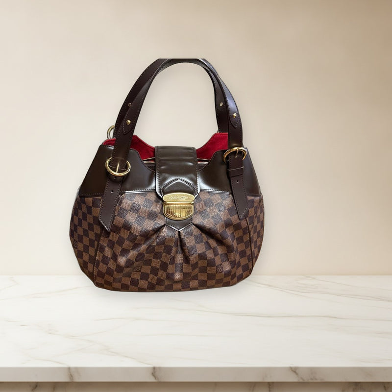 Louis Vuitton Handbag Brown Checkered Pattern Double Handle Gold Hardware