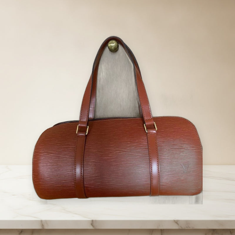 Louis Vuitton Epi Leather Handbag Brown Cylindrical Zipper Closure