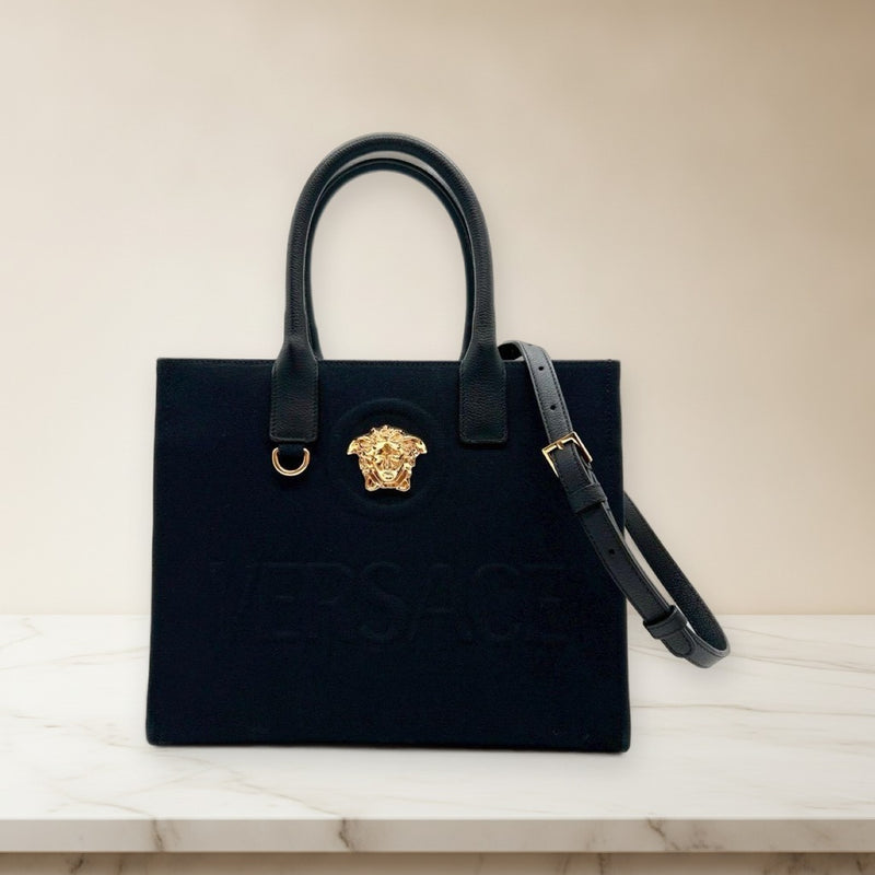 Versace Medusa 2WAY Handbag Shoulder Bag Black Canvas Leather