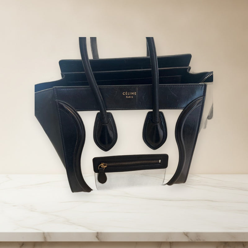 Celine Tote Bag Handbag Black Leather