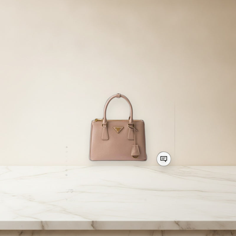 Prada Galleria Saffiano Leather Small Bag Handbag Shoulder Pink Beige