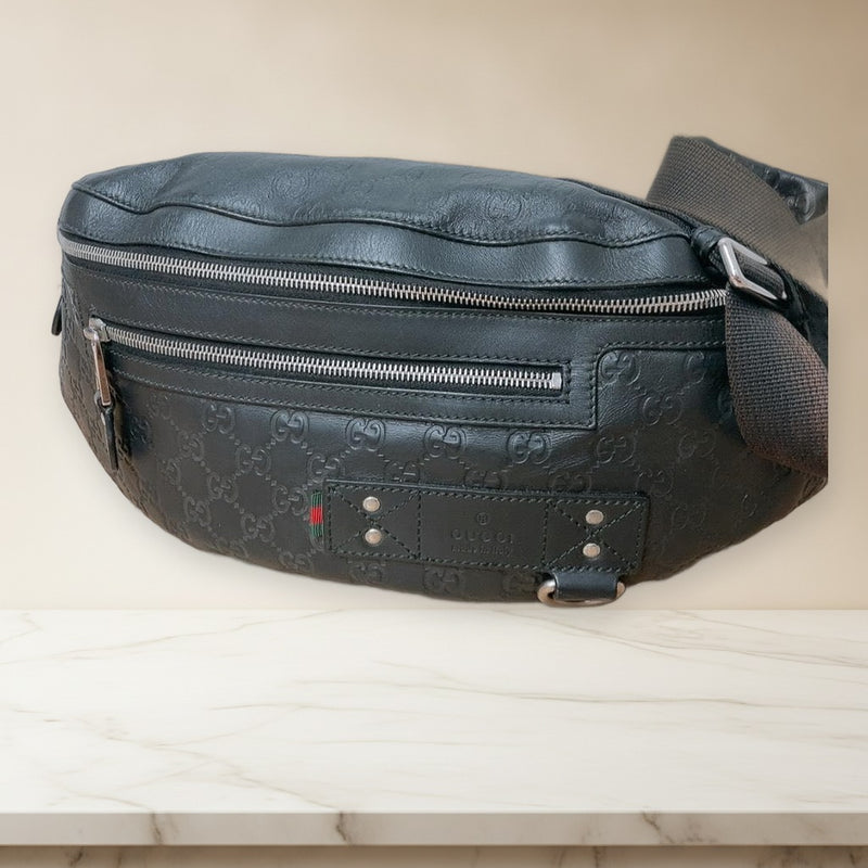 Gucci Guccissima 246409 Body Bag Leather Sherry Line Black Green Red