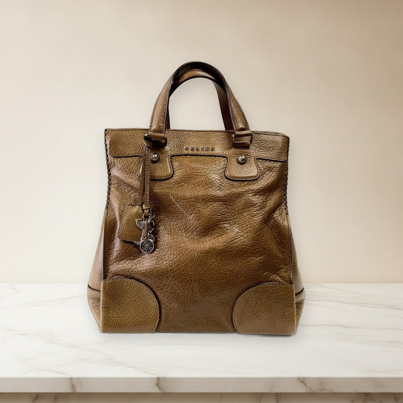 Celine 161303LSL.18TP 2way Handbag Khaki Brown Leather Shoulder Bag
