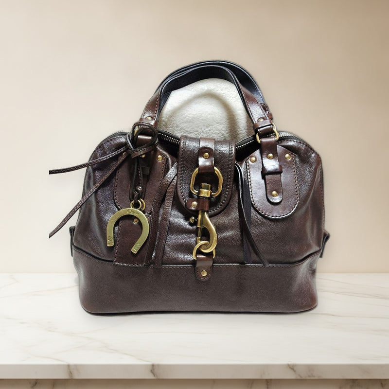 Chloe Kerala Handbag Dark Brown Leather Gold Hardware