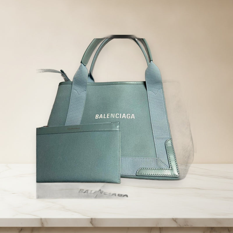 Balenciaga Navy Cabas S Tote Bag Canvas Leather Blue Light Blue