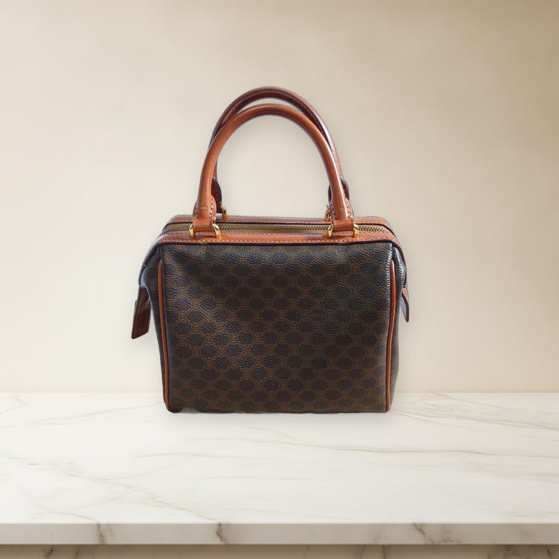 Celine Macadam Pattern Handbag Tote Bag Pvc Leather Brown