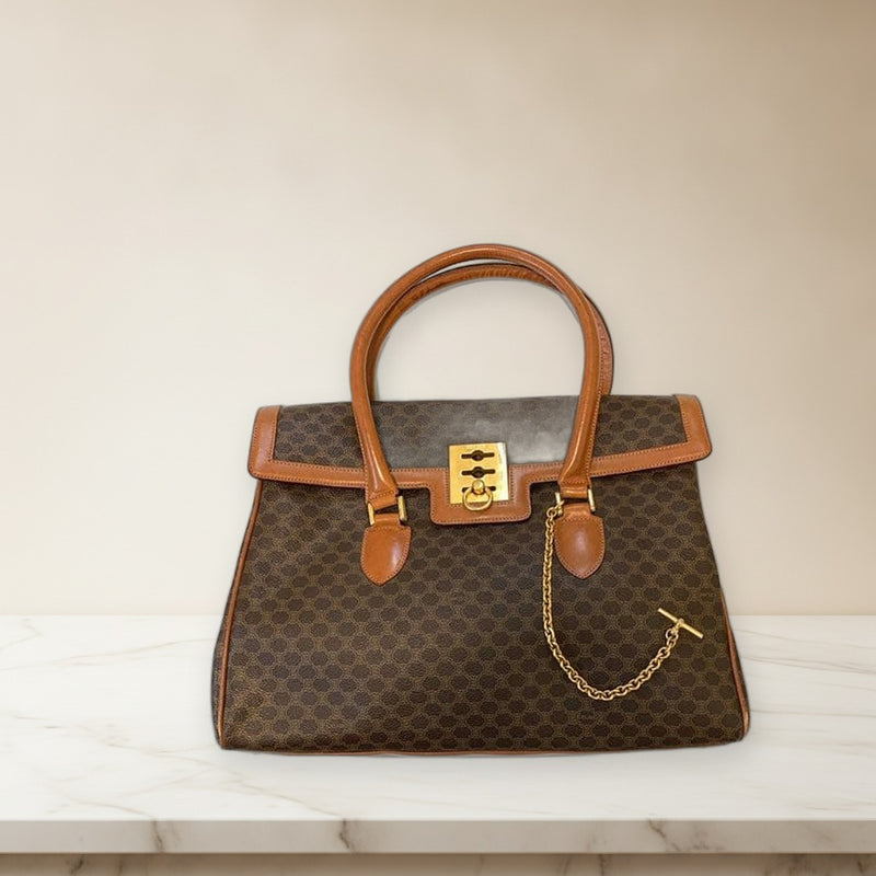 Celine Macadam Triomphe Handbag Tote Bag Brown Leather