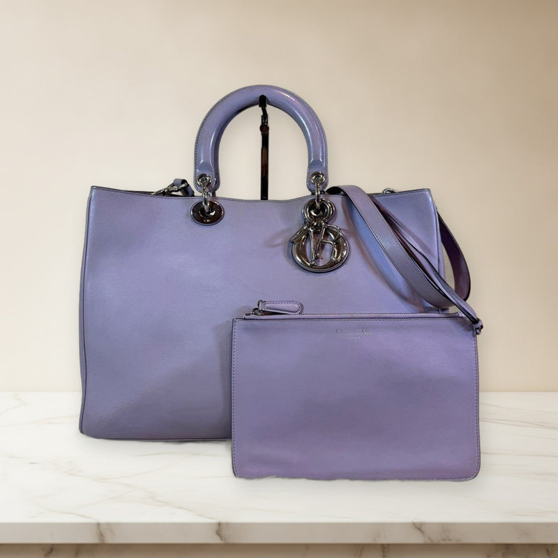 Dior Diorissimo Pouch Handbag Shoulder Bag Leather Lavender