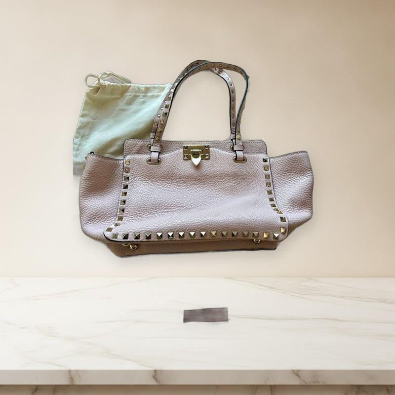 Valentino Rockstud Tote Bag Rose Quartz Pink Leather Handbag