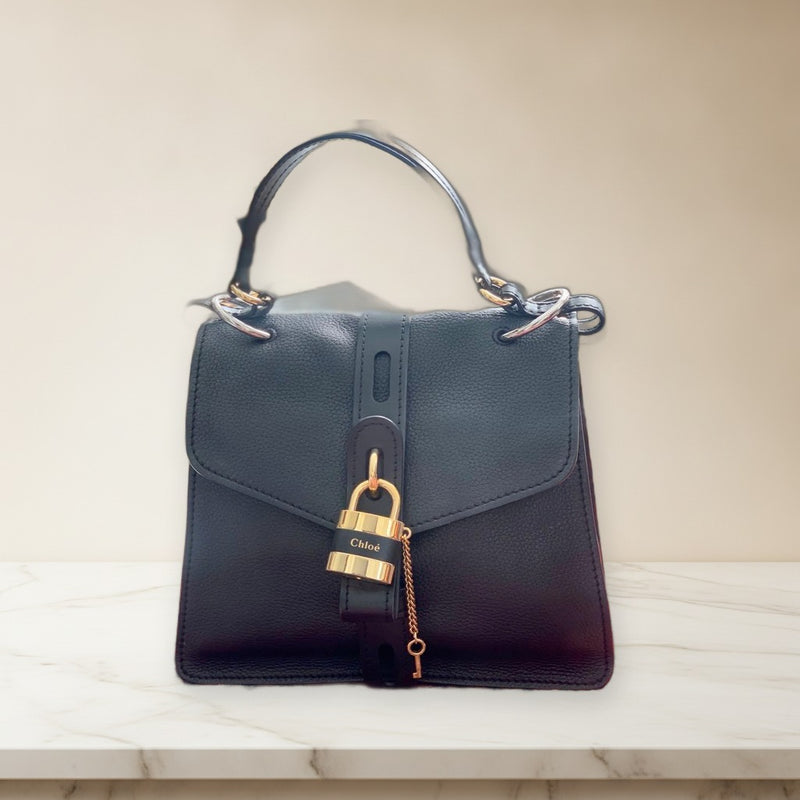 Chloe Aby Medium Handbag Black Leather Padlock
