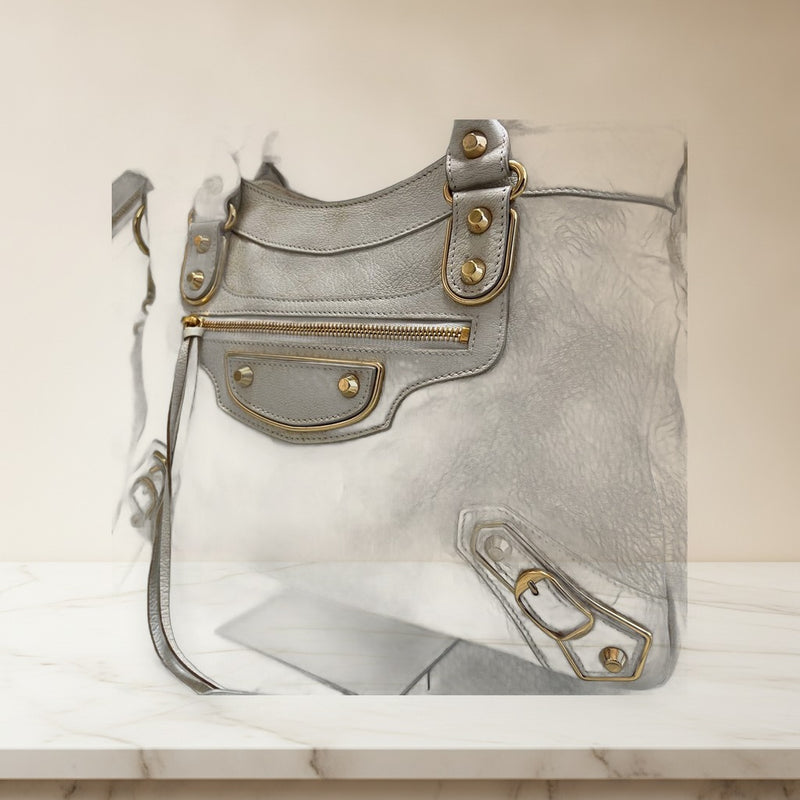 Balenciaga Classic Edge City 390149 Handbag Shoulder Bag Leather White Gold