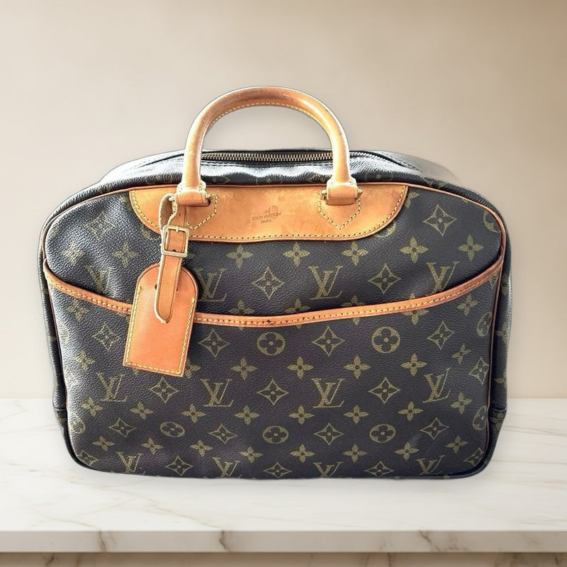 Louis Vuitton Monogram Handbag Leather Dark Brown Double Handles