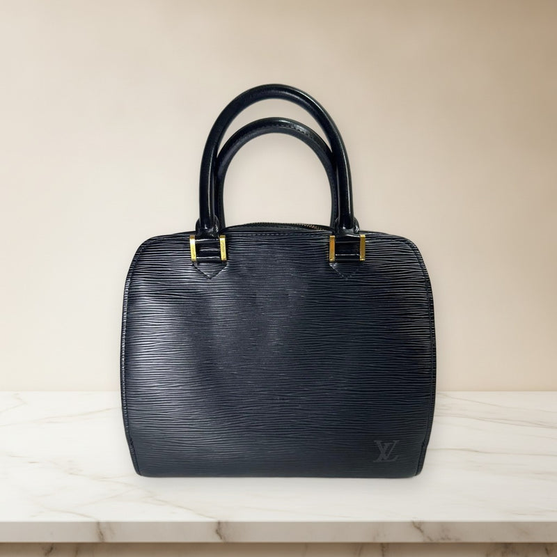 Louis Vuitton Epi MII929 Handbag Black Gray Leather Gold Hardware