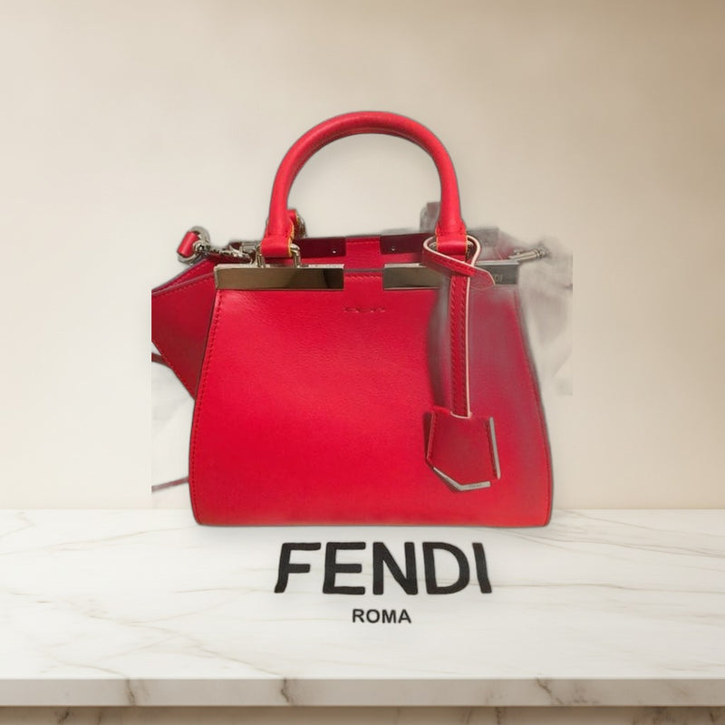Fendi Troisième Mini Handbag Calf Leather Red Multi-color Trim