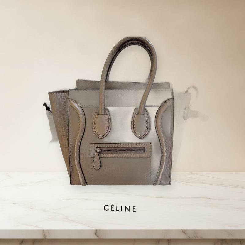 Celine Luggage Micro Shopper 167793 Tote Bag Greige Leather