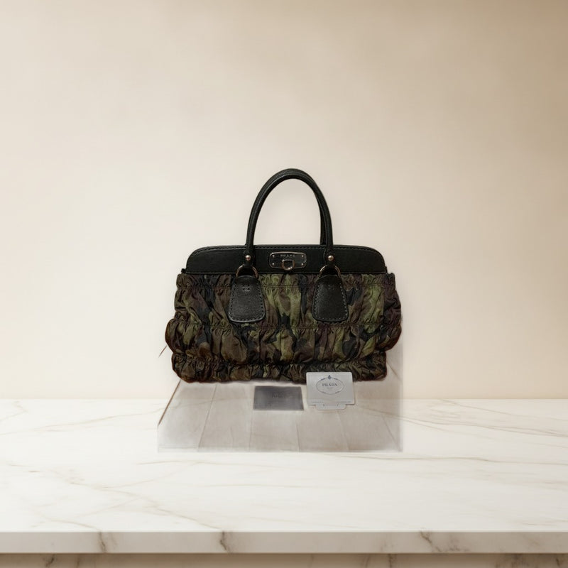 Prada Camouflage Pattern Clutch Bag Handbag Nylon Leather