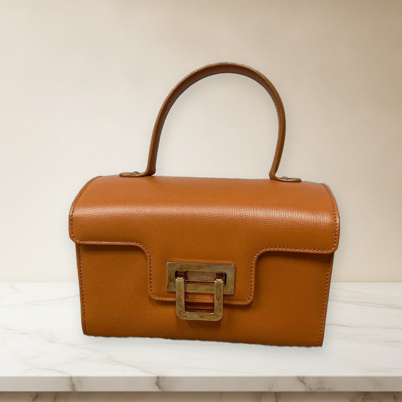 Valextra Mini Handbag Shoulder Bag Leather Orange Brown