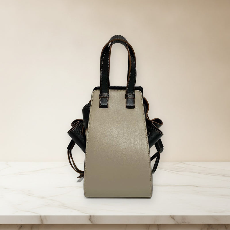 Loewe Hammock Drawstring Small 2way Hand Shoulder Bag Linen Canvas Beige Black