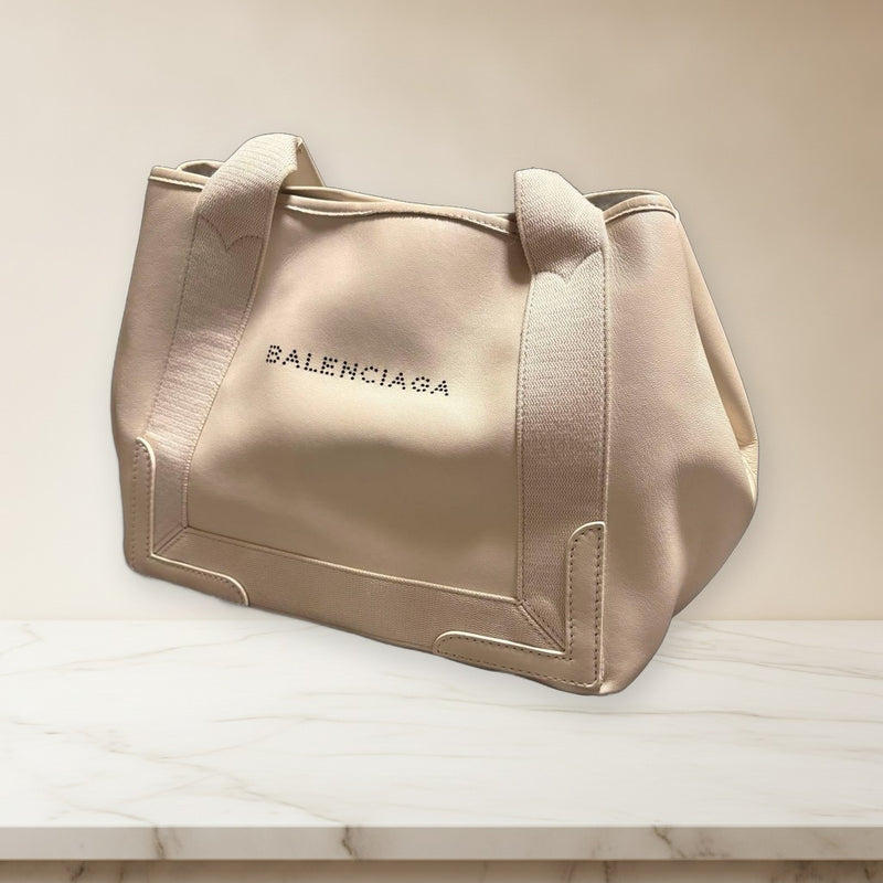 Balenciaga Navy Cabas S Tote Bag Leather White Handbag Shoulder