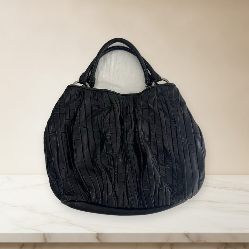 Miu Miu Matelassé Handbag Shoulder Bag Leather Black Silver Hardware