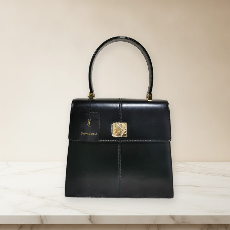 Yves Saint Laurent Ysl Logo Handbag Leather Gold Hardware