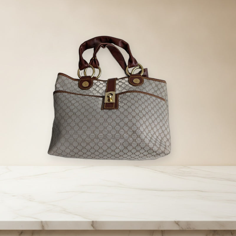 Celine Tote Bag Canvas Leather Beige Brown Handbag