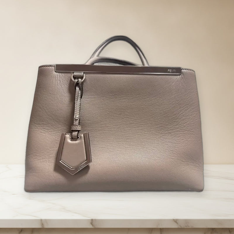 Fendi Petit Tojour 2-Way Handbag Shoulder Bag Dove Gray Leather