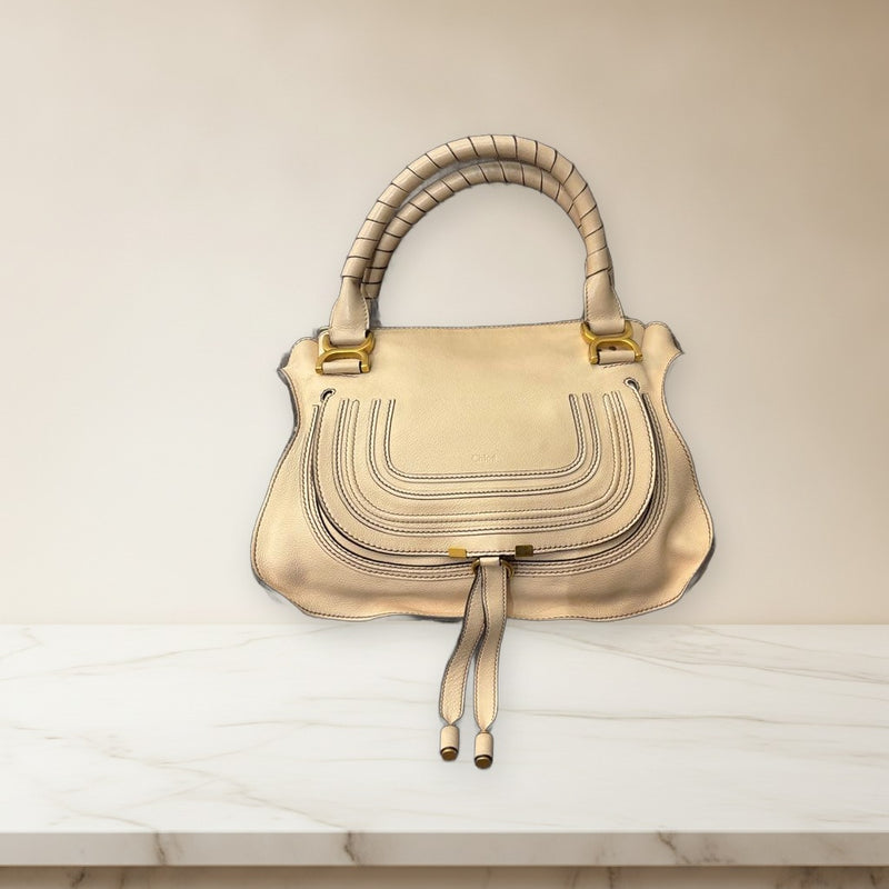 Chloe Marcie Shoulder Bag Grain Leather Ivory Beige Crossbody