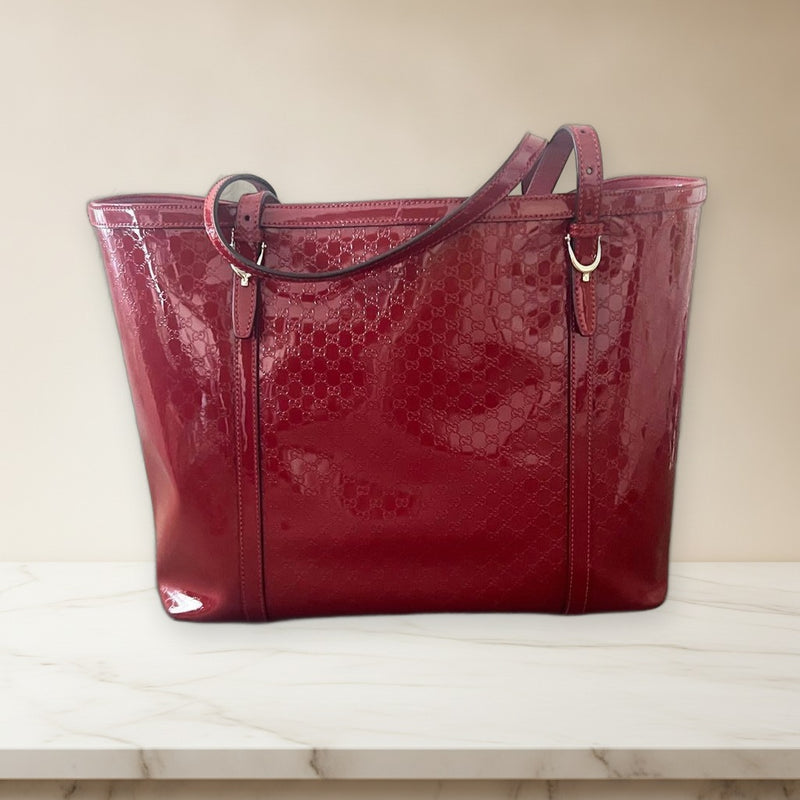 Gucci Enamel Red Logo Pattern Tote Shoulder Bag