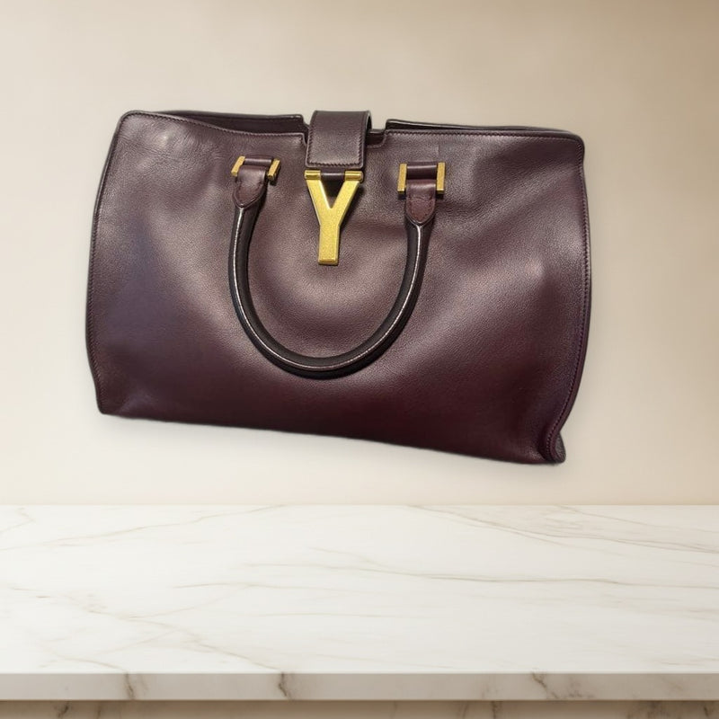Saint Laurent Cabas Classique Handbag Bordeaux Gold Hardware Leather