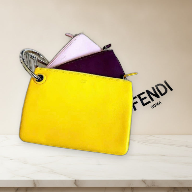 Fendi Triplet Clutch Bag Leather Yellow Pink Red