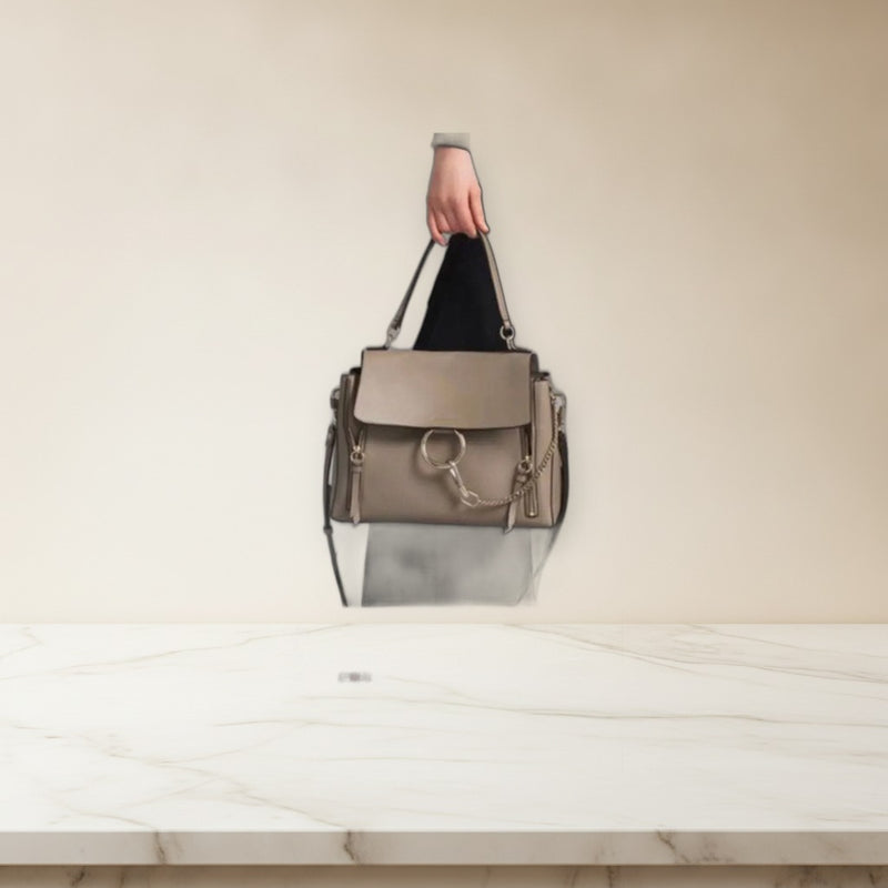 Chloe Faye Day Medium Day Bag Calfskin Suede Beige Shoulder Bag