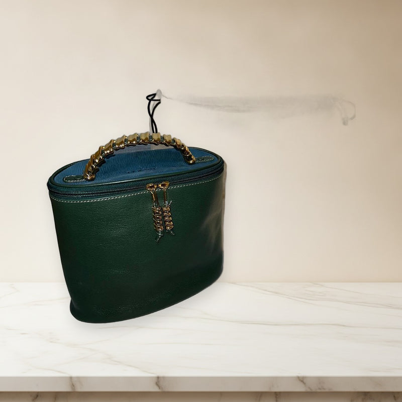 Loewe Velazquez Metal Handle Combi Leather Vanity Bag Handbag Green Blue