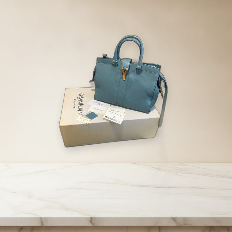 Yves Saint Laurent Cabas Handbag Leather Light Blue