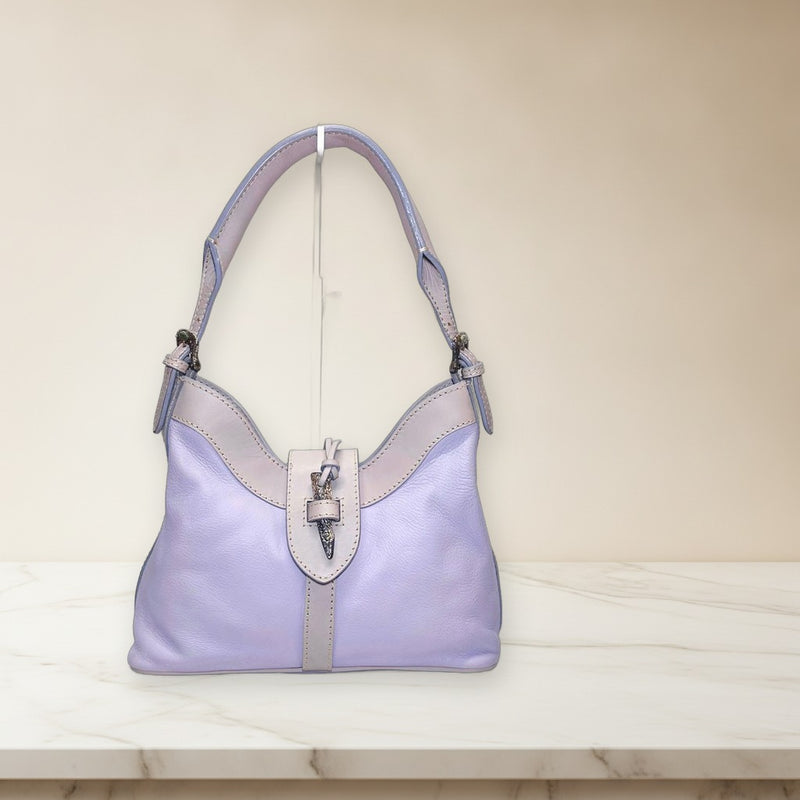 Valentino Handbag Shrunken Leather Light Blue Purple Antique Hardware