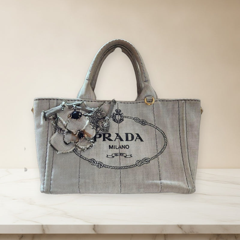 Prada Canapa Tote Bag Canvas Handbag Ivory
