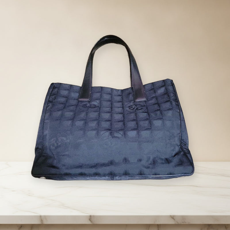 Chanel New Travel Line Tote Bag Black Nylon Handbag