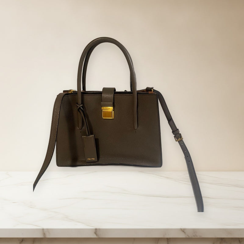 Miu Miu 2-Way Shoulder Bag Leather Greige