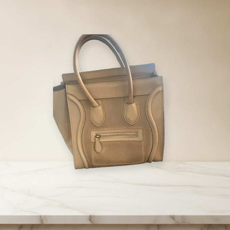 Celine Luggage Micro Handbag Suede Beige
