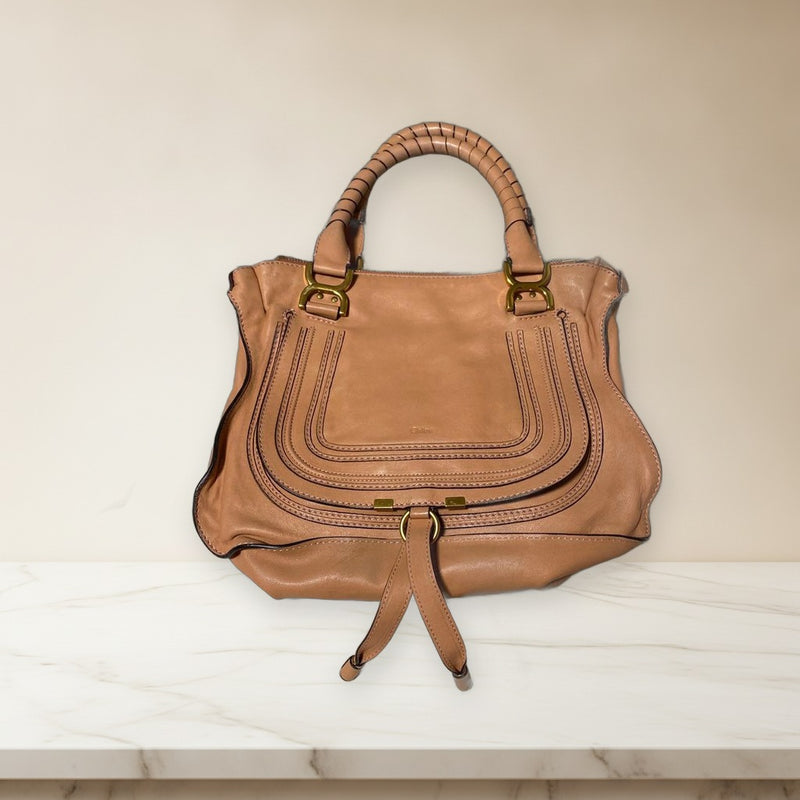 Chloe Marcie Shoulder Crossbody Bag Leather Pink Beige
